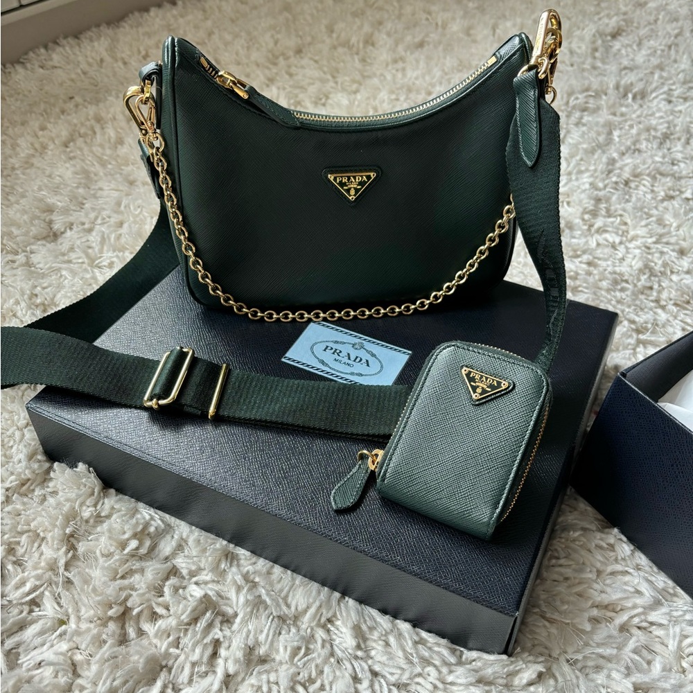 Prada Green Crossbody Bag with Gold Accents